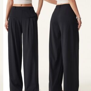 OGL Ponte-De-Roma Drapey Bamboo Ponte Mid Rise Wide Leg Trouser Black Small Work